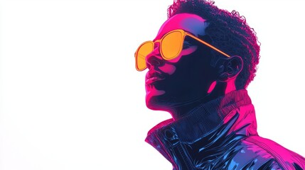 A vibrant, stylized portrait of a person wearing sunglasses, showcasing a modern, artistic aesthetic and colorful vibes.