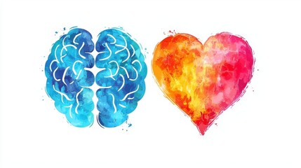 A vibrant illustration depicting the duality of the brain and heart symbolizing intellect and emotion.