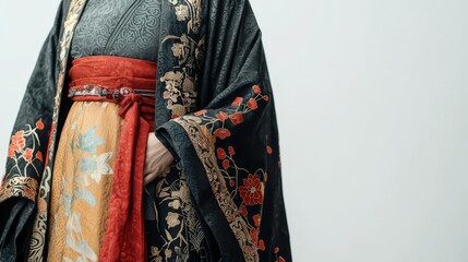 Elegant traditional attire featuring intricate designs and rich colors, capturing cultural heritage and artistry.