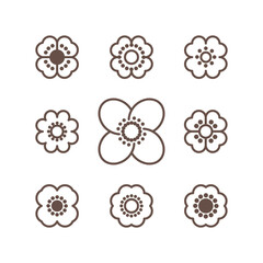 Circle flower emblem. Set of 9 geometric shape. Modern abstract linear compositions and graphic design elements for different design.