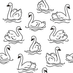 Seamless trendy pattern with swan. Childish print for nursery, kids apparel, poster, postcard, pattern.
