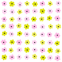 Simple flower background. Geometric stylized flowers in groovy naive style. Floral botanic hand drawn design print.