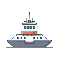 Fototapeta premium Front view of a simple tugboat with red cabin in cartoon style for graphic resources and vector icons