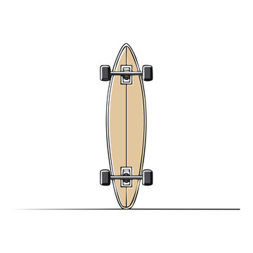 Vintage style longboard skateboard illustration overhead view for extreme sport and casual cruising