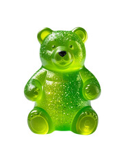 green gummy bear with glitter isolated on transparent background, png