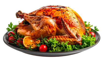 Delicious whole baked chicken with roasted vegetables on a plate, perfect for food blogs, recipe design, restaurant menus, and culinary presentations.