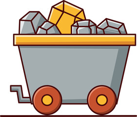 Mining Cart Filled with Gold and Grey Ores