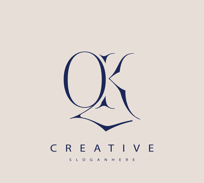 Sophisticated and stylish letter logo design featuring the combination of the letters Q and K in dark blue color scheme perfect for branding stationery website headers or social media graphics