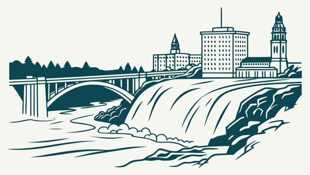 Minimalist Spokane falls and skyline vector design
