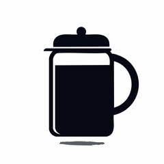 Obraz premium Black French Press Coffee Maker Icon Silhouette with Liquid