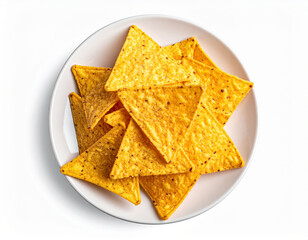 A plate of tortilla chips isolated on a white background