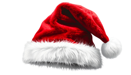A realistic PNG of a Santa cap — classic red and white Christmas hat with soft fur trim and pom-pom. Perfect for holiday designs, festive promotions, greeting cards, and seasonal graphics.