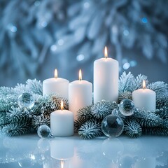 Elegant Winter Candlelight Composition with Cool Blue Tones