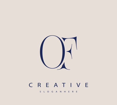 Sophisticated and stylish letter logo design featuring the combination of the letters O and F in dark blue color scheme perfect for branding stationery website headers or social media graphics