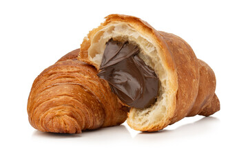 Croissant with chocolate on a white isolated background