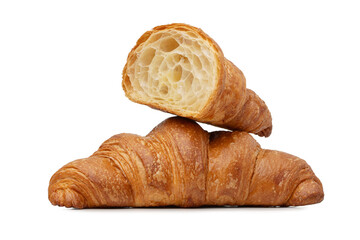 Sliced ​​croissant on white isolated background