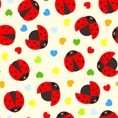 Children's seamless pattern with ladybugs and hearts