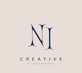 Sophisticated and stylish letter logo design featuring the combination of the letters N and I in dark blue color scheme perfect for branding stationery website headers or social media graphics