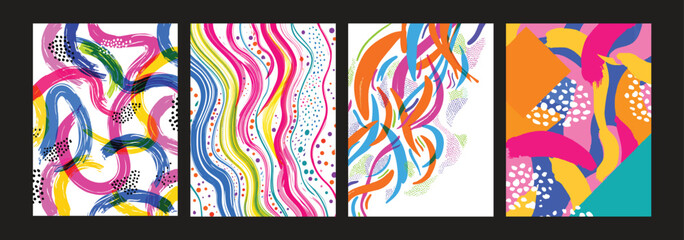Set of four abstract bright colorful modern artistic brushstroke backgrounds for creative graphic design projects and art decoration
