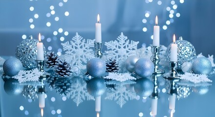 Luxury Winter Wonderland with Cool Blue Bokeh Lights
