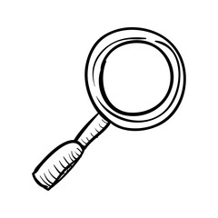 Hand-drawn magnifying glass icon representing diligent search, precise analysis, and uncovering new information