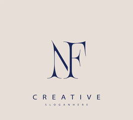 Sophisticated and stylish letter logo design featuring the combination of the letters N and F in dark blue color scheme perfect for branding stationery website headers or social media graphics