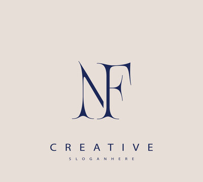 Sophisticated and stylish letter logo design featuring the combination of the letters N and F in dark blue color scheme perfect for branding stationery website headers or social media graphics