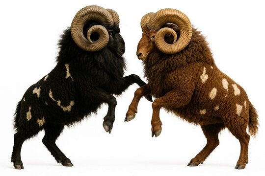 Giant rams in a fight