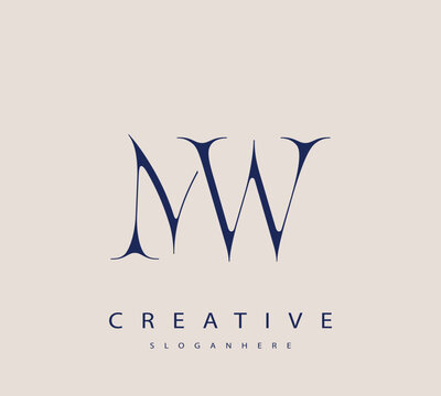 Sophisticated and stylish letter logo design featuring the combination of the letters M and W in dark blue color scheme perfect for branding stationery website headers or social media graphics