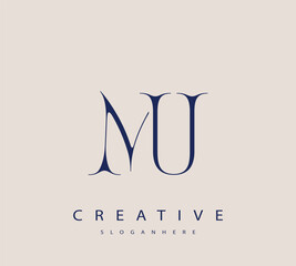 Sophisticated and stylish letter logo design featuring the combination of the letters M and U in dark blue color scheme perfect for branding stationery website headers or social media graphics © Mahamud