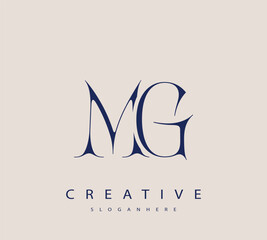 Sophisticated and stylish letter logo design featuring the combination of the letters M and G in dark blue color scheme perfect for branding stationery website headers or social media graphics