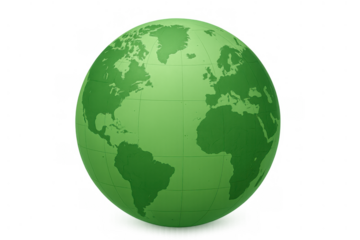 Green earth globe representing global ecology, environment, nature, and sustainability on transparent background