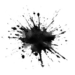 black ink blot splat isolated on transparent background