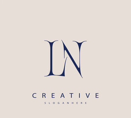 Sophisticated and stylish letter logo design featuring the combination of the letters L and N in dark blue color scheme perfect for branding stationery website headers or social media graphics