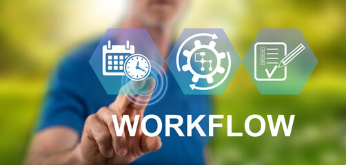Man touching a workflow concept