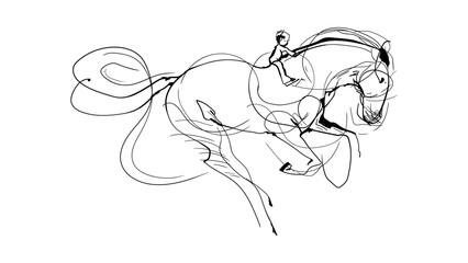 Horse Jump Rider Line Art vector illustration