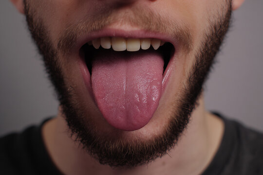 Close up of a Caucasian man tongue 