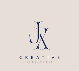 Sophisticated and stylish letter logo design featuring the combination of the letters J and X in dark blue color scheme perfect for branding stationery website headers or social media graphics