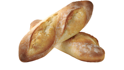 Two crusty baguettes isolated on transparent background