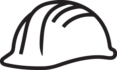 Black and white line drawing of a construction hard hat helmet safety on transparent background