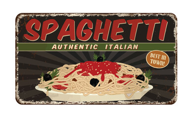 Spaghetti vintage rusty metal sign