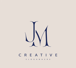 Sophisticated and stylish letter logo design featuring the combination of the letters J and M in dark blue color scheme perfect for branding stationery website headers or social media graphics