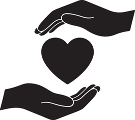 Black Silhouette of Two Hands Cupping a Heart Shape on White Background love care on transparent background