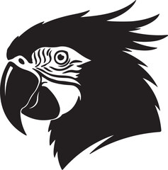 Black Silhouette Profile of a Macaw Parrot Head with Detailed Feather and Eye Markings bird animal on transparent background