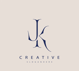 Sophisticated and stylish letter logo design featuring the combination of the letters J and K in dark blue color scheme perfect for branding stationery website headers or social media graphics