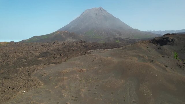 CAPE VERDE - 9.4.2025 - Gorgeous aerial view moving through the lava fields of Pico do Fogo, Cape Verde.