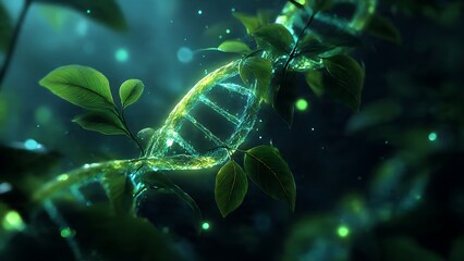 An artistic representation of a DNA double helix within the vibrant environment