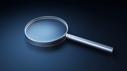 Magnifying glass on dark surface under soft light, symbolizing research, discovery, analysis and investigation concept with copy space.