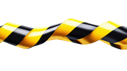 Black and Yellow Curved Security Barrier Tape on Transparent Background