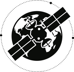 Satellite silhouette vector orbiting Earth